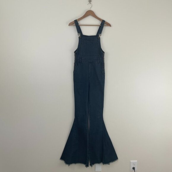 Show Me Your Mumu Berkeley Zip Up Bell Overalls Dark Rainstorm Size Small - Picture 1 of 8